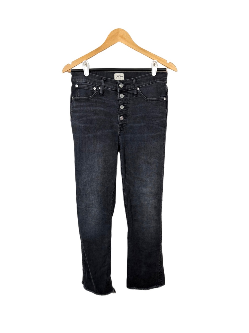 J.Crew Billie Demi Boot Crop Jeans 28T Black Button Fly Raw Hem Tall